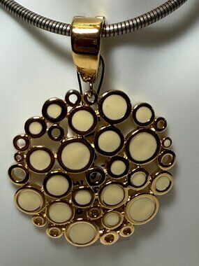 Matching Pendant and Earrings Gold Tone Cream